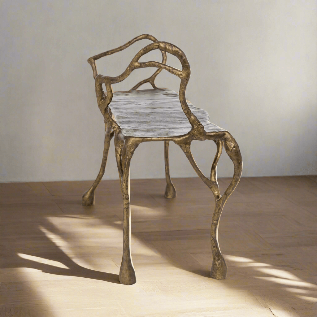 Antique Gold Organic Branch Bench-Bench-Parc Decor