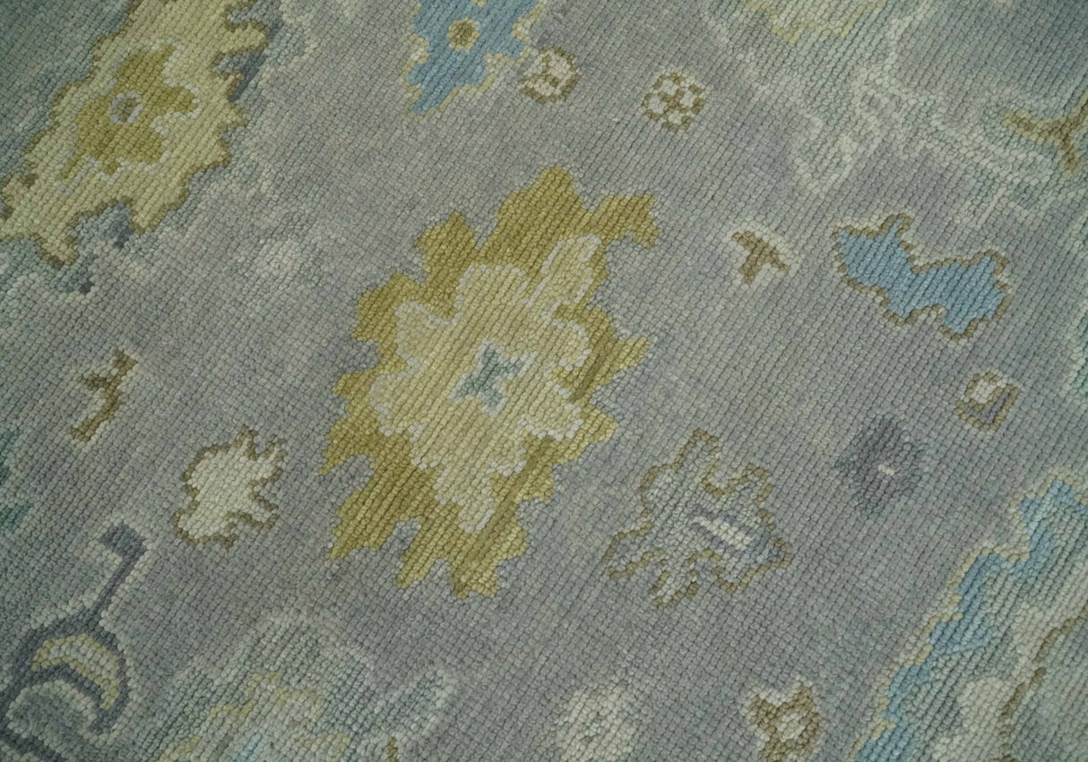 Antique Gray And Beige Hand Knotted Oushak Wool Area Rug