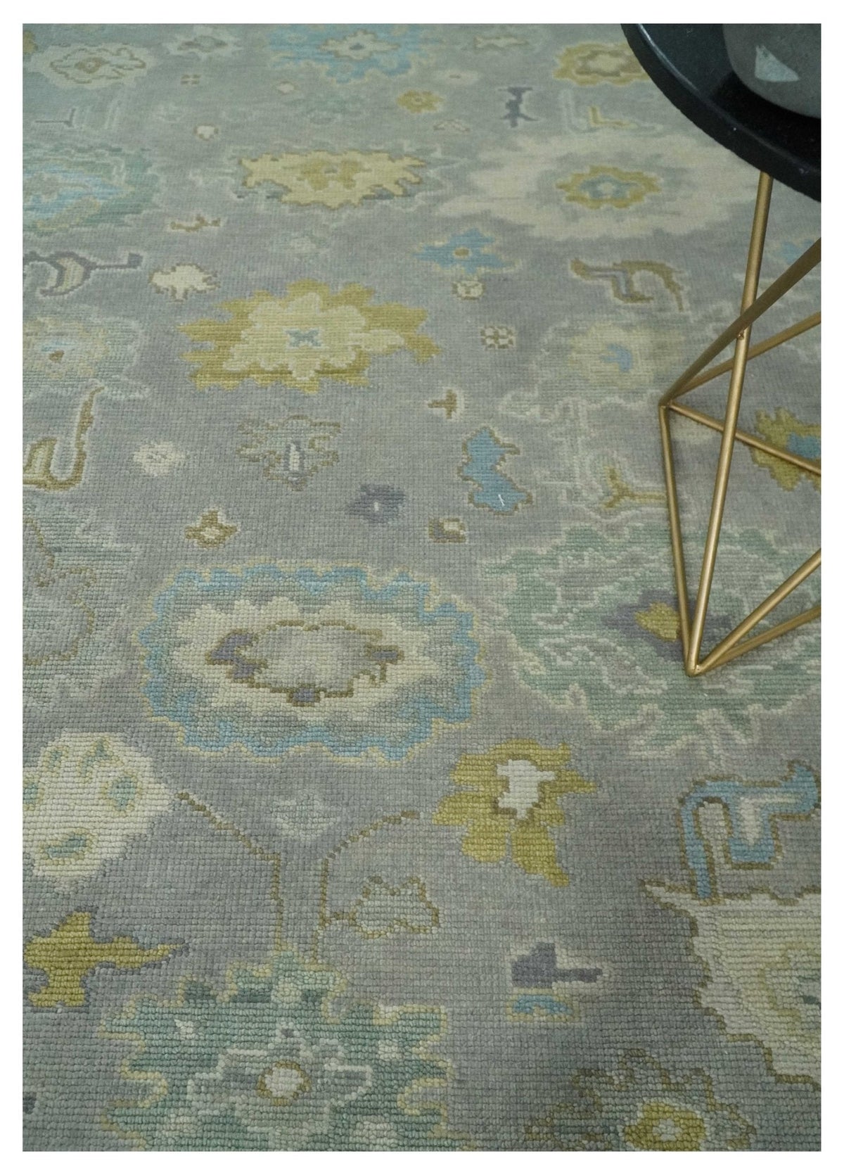 Antique Gray And Beige Hand Knotted Oushak Wool Area Rug