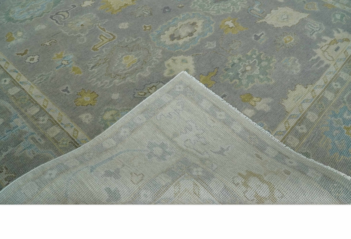 Antique Gray And Beige Hand Knotted Oushak Wool Area Rug