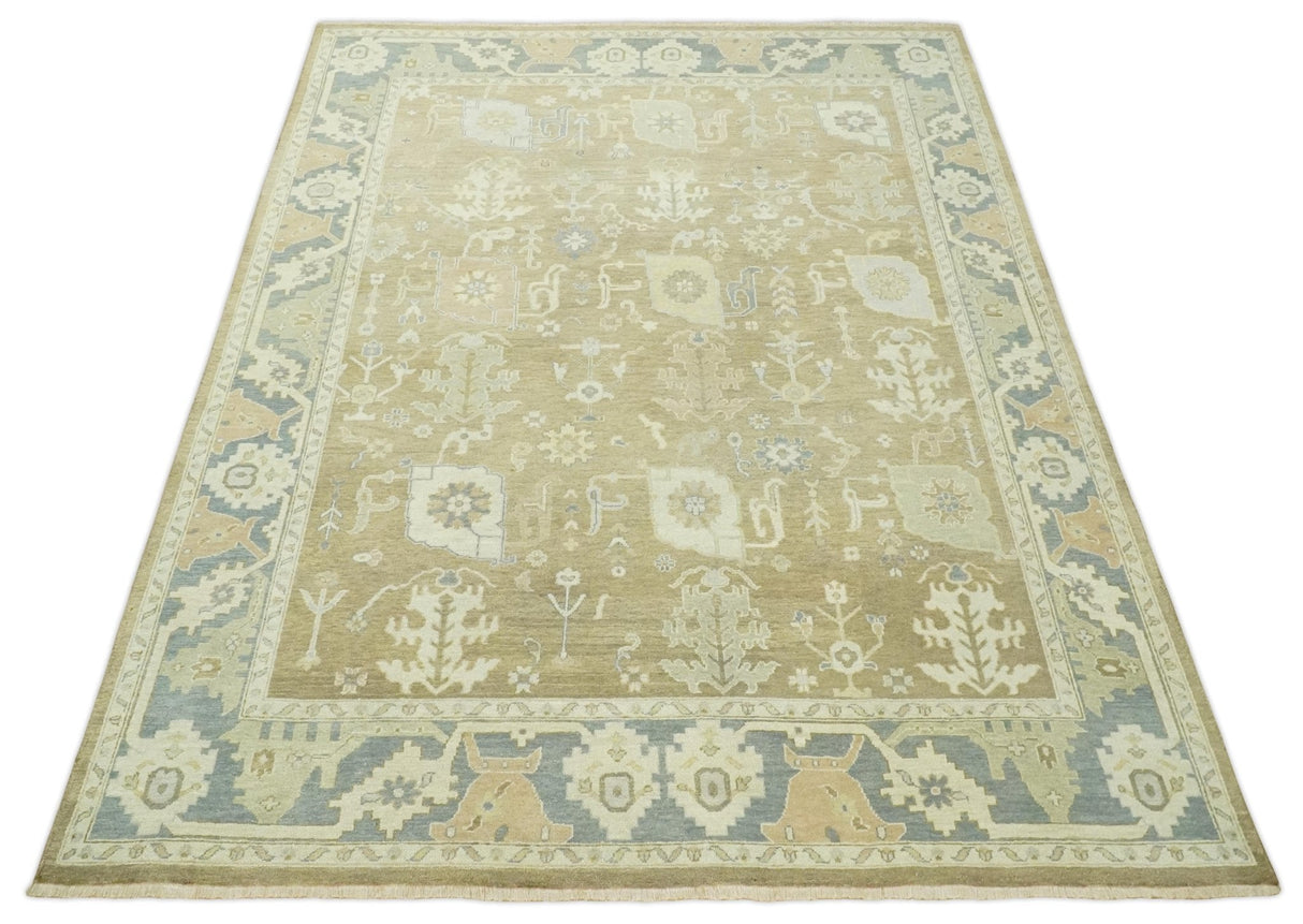 Antique Gray and Beige Hand Knotted Traditional Oushak Wool Rug
