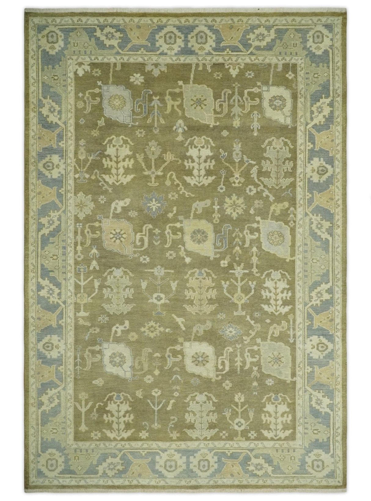 Antique Gray and Beige Hand Knotted Traditional Oushak Wool Rug