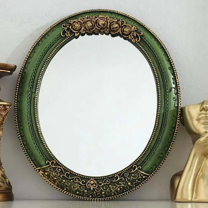 Antique Green Oval Wall Mirror with Ornate Gold Detailing-Mirror-Parc Decor