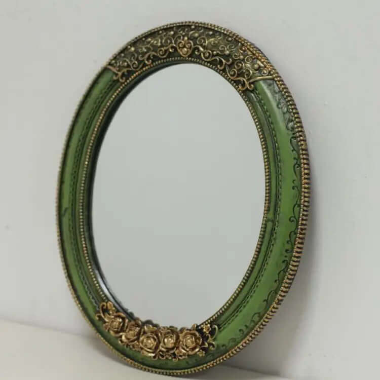 Antique Green Oval Wall Mirror with Ornate Gold Detailing-Mirror-Parc Decor