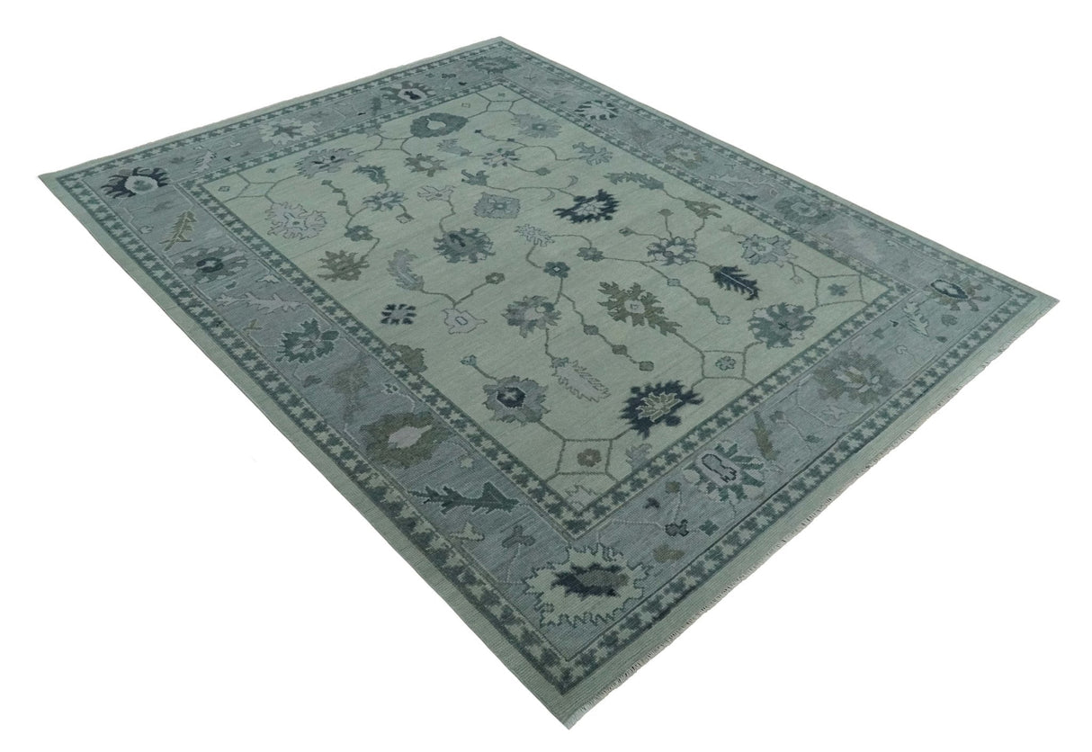 Antique Hand Knotted Beige and Silver Traditional Oushak wool Area Rug