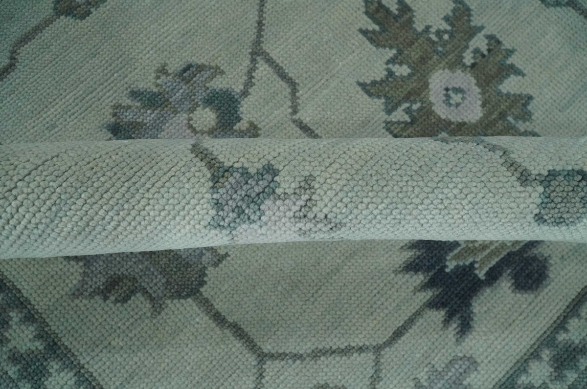 Antique Hand Knotted Beige and Silver Traditional Oushak wool Area Rug