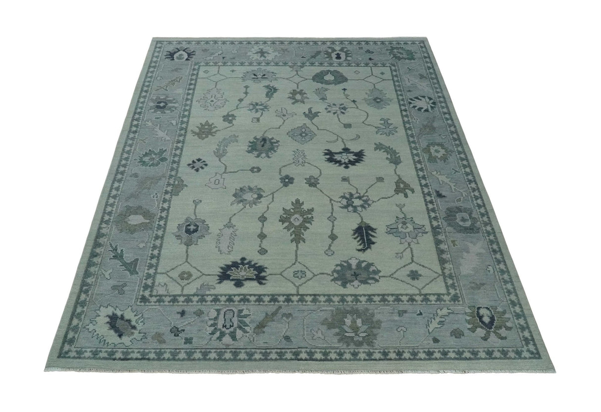 Antique Hand Knotted Beige and Silver Traditional Oushak wool Area Rug