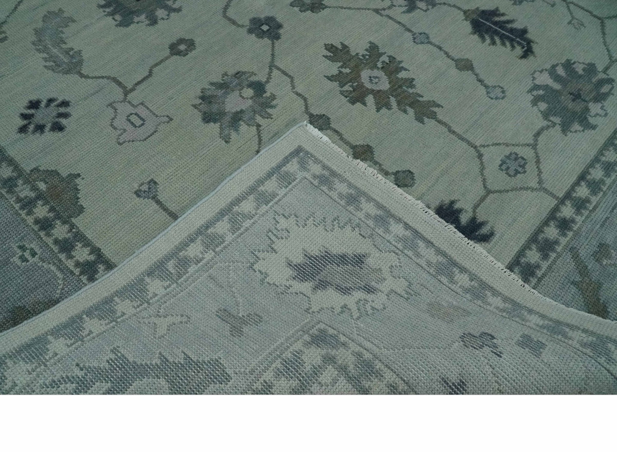 Antique Hand Knotted Beige and Silver Traditional Oushak wool Area Rug