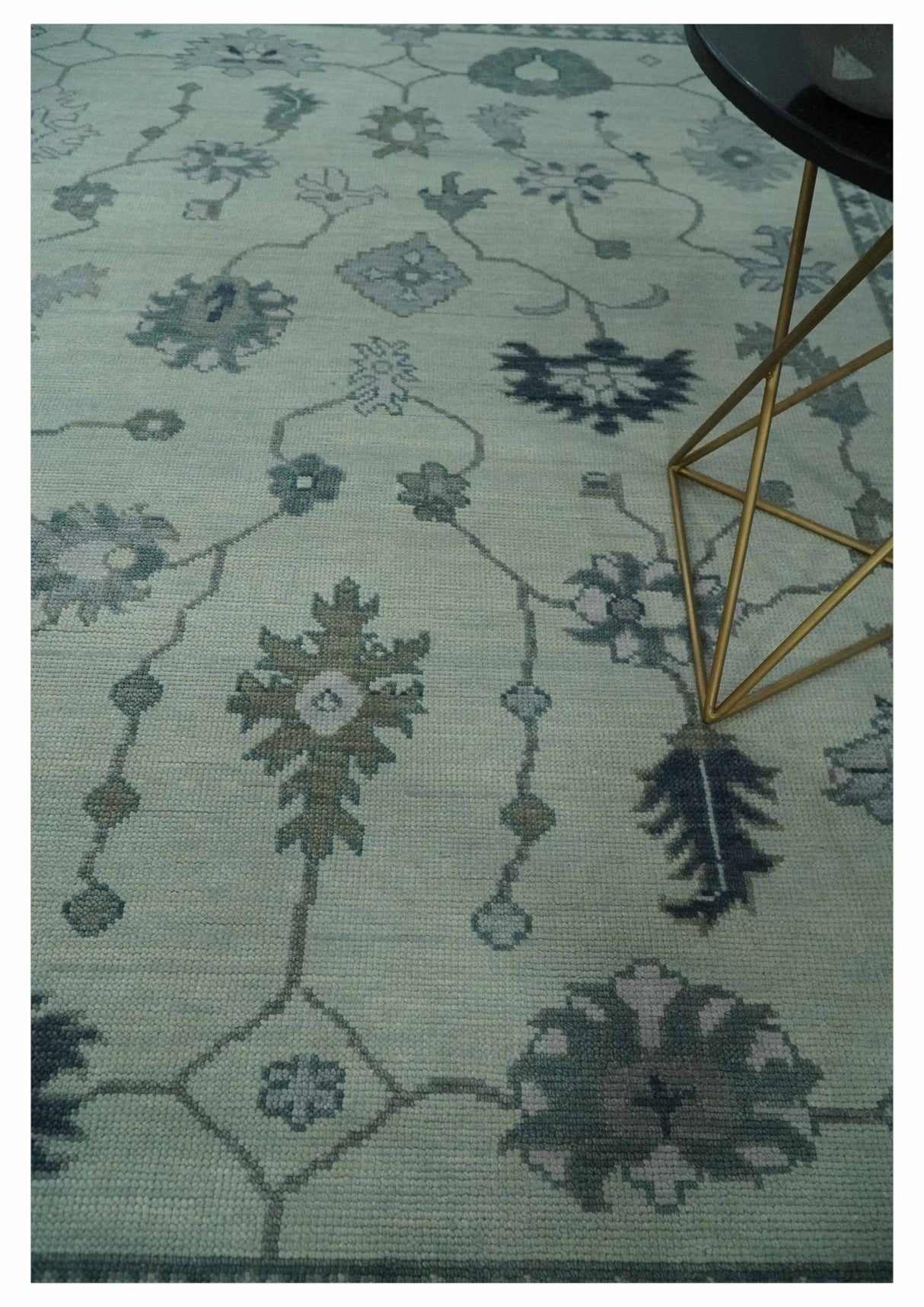 Antique Hand Knotted Beige and Silver Traditional Oushak wool Area Rug
