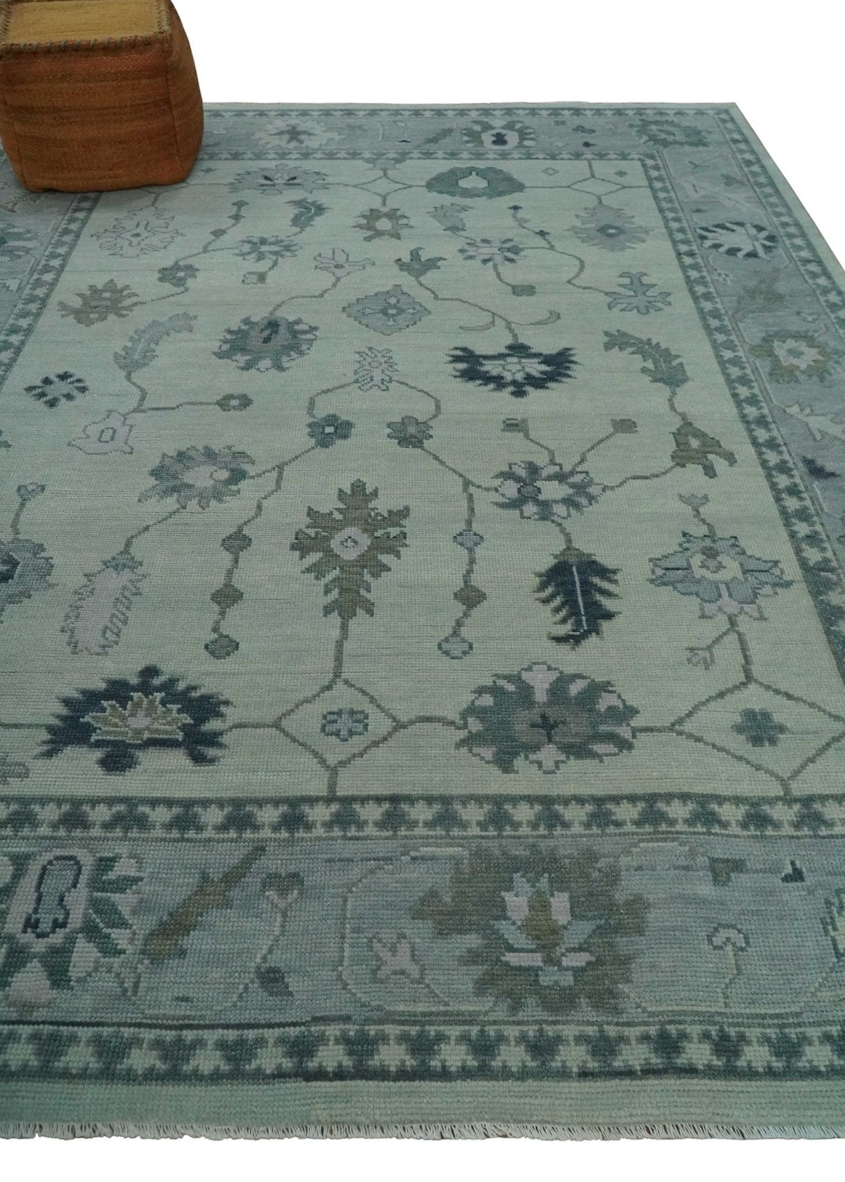 Antique Hand Knotted Beige and Silver Traditional Oushak wool Area Rug