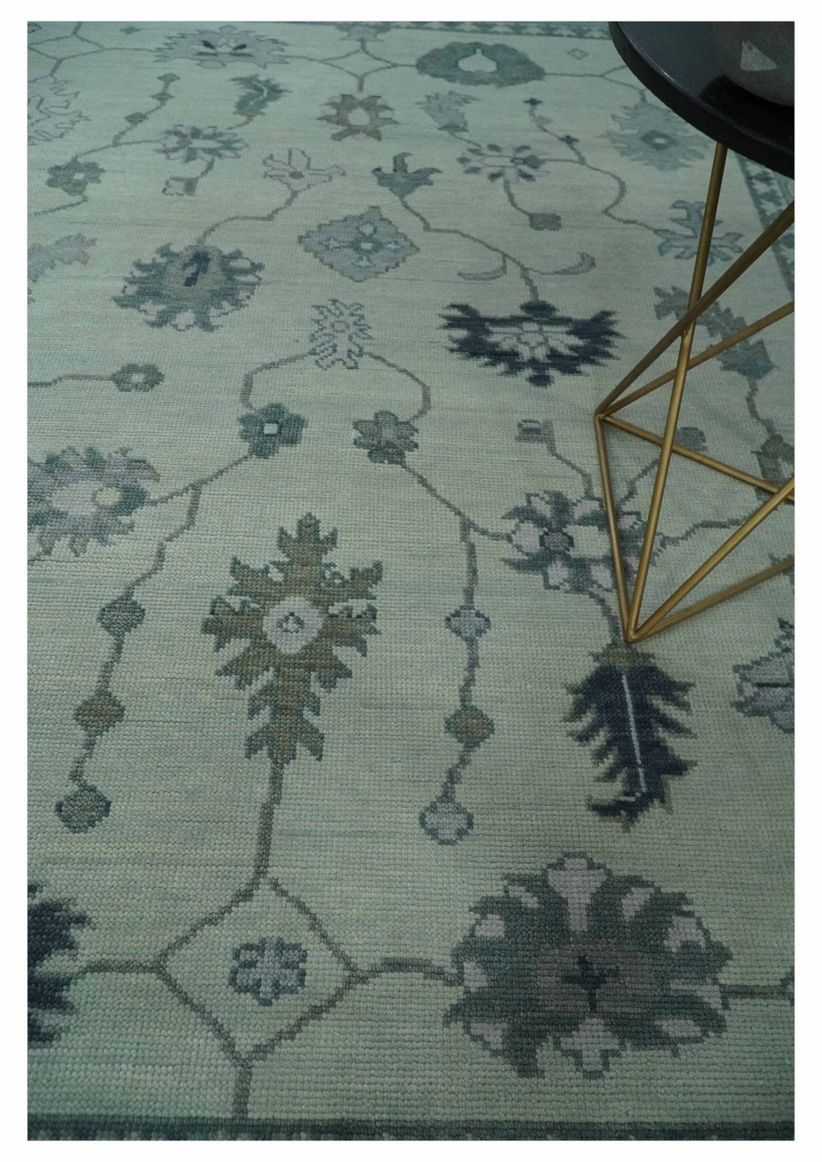 Antique Hand Knotted Beige and Silver Traditional Oushak wool Area Rug