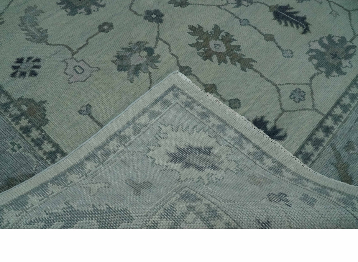 Antique Hand Knotted Beige and Silver Traditional Oushak wool Area Rug