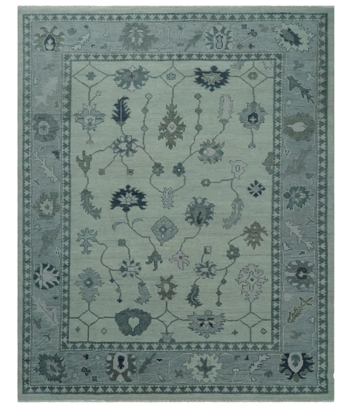 Antique Hand Knotted Beige and Silver Traditional Oushak wool Area Rug