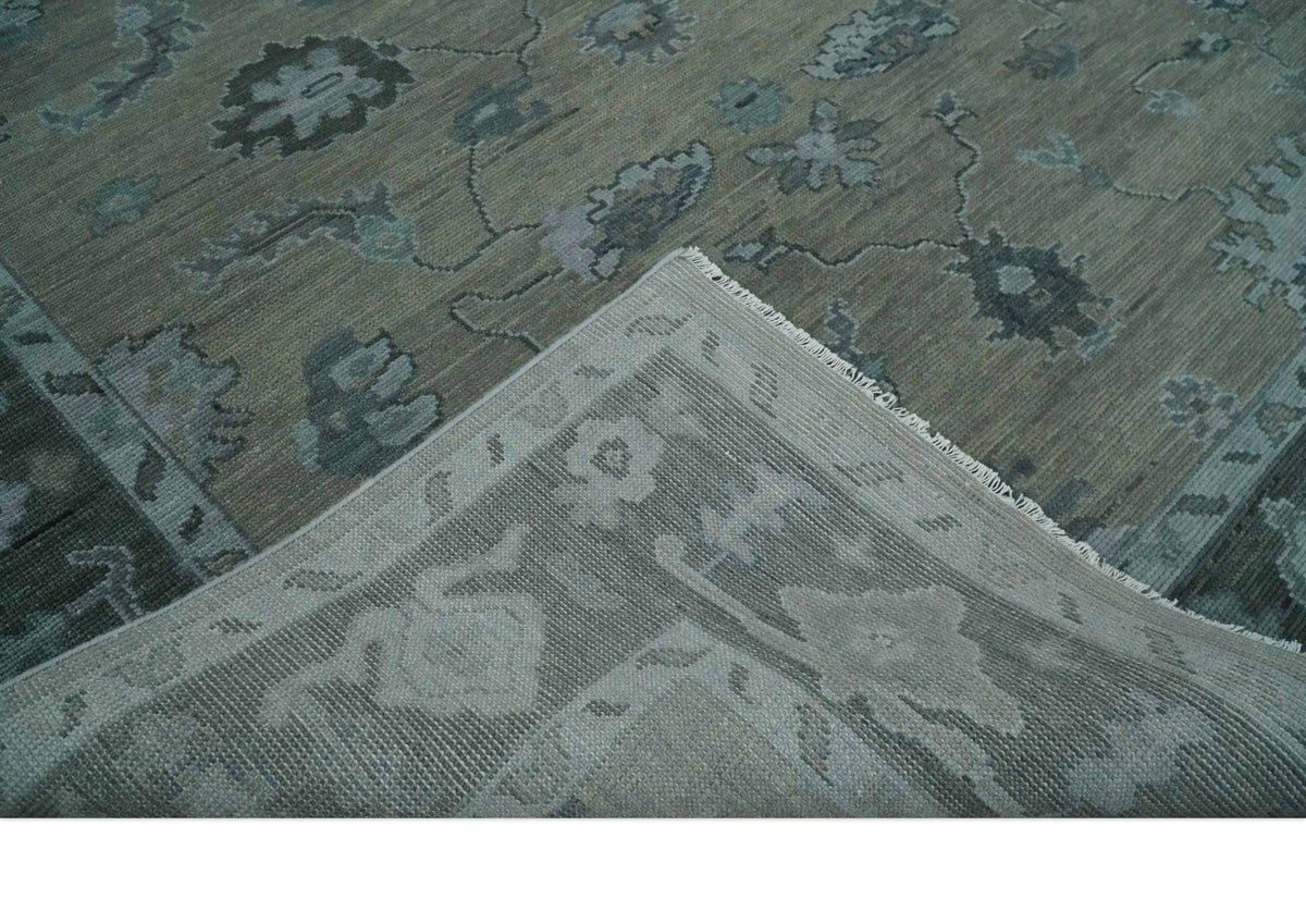 Antique Hand Knotted Beige, Charcoal and Silver Traditional Oushak wool Area Rug