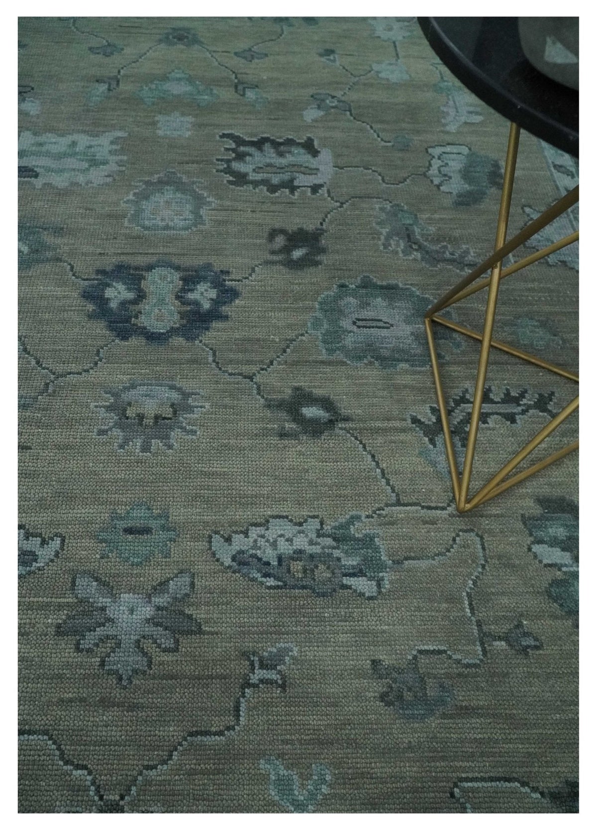 Antique Hand Knotted Beige, Charcoal and Silver Traditional Oushak wool Area Rug