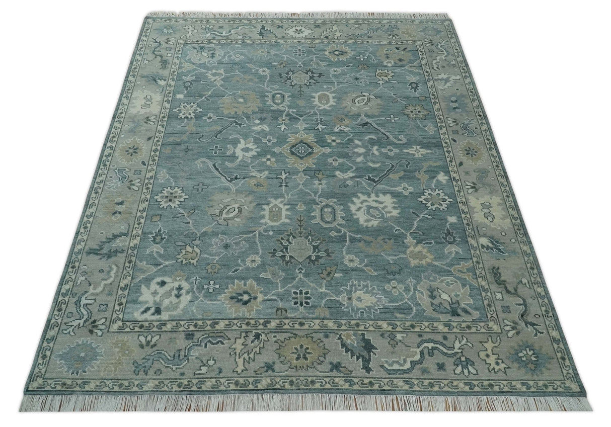 Antique Hand Knotted Gray and Beige Traditional Oushak Wool Area Rug