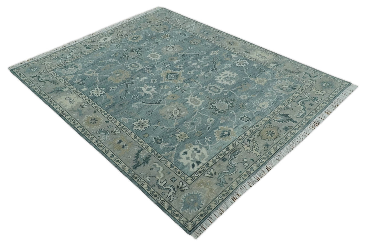 Antique Hand Knotted Gray and Beige Traditional Oushak Wool Area Rug