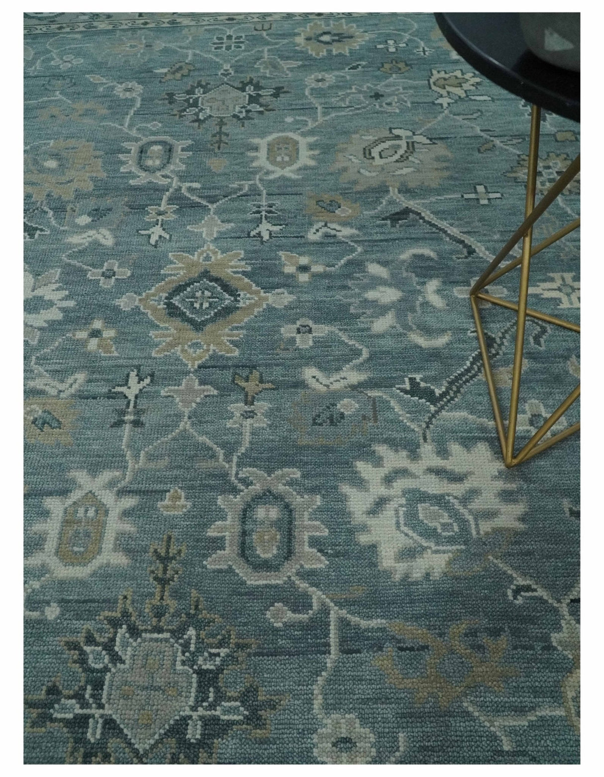 Antique Hand Knotted Gray and Beige Traditional Oushak Wool Area Rug