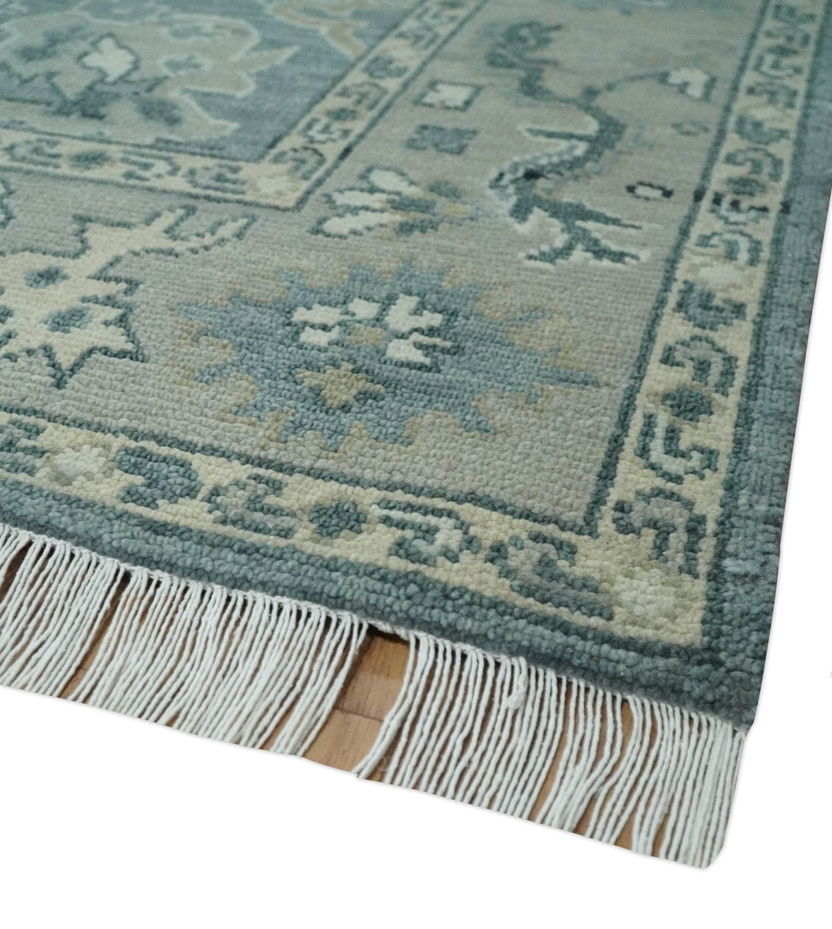 Antique Hand Knotted Gray and Beige Traditional Oushak Wool Area Rug