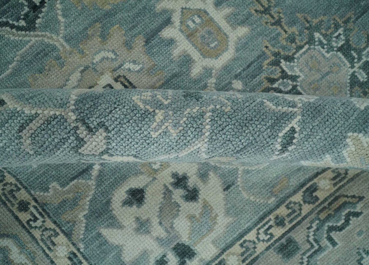 Antique Hand Knotted Gray and Beige Traditional Oushak Wool Area Rug