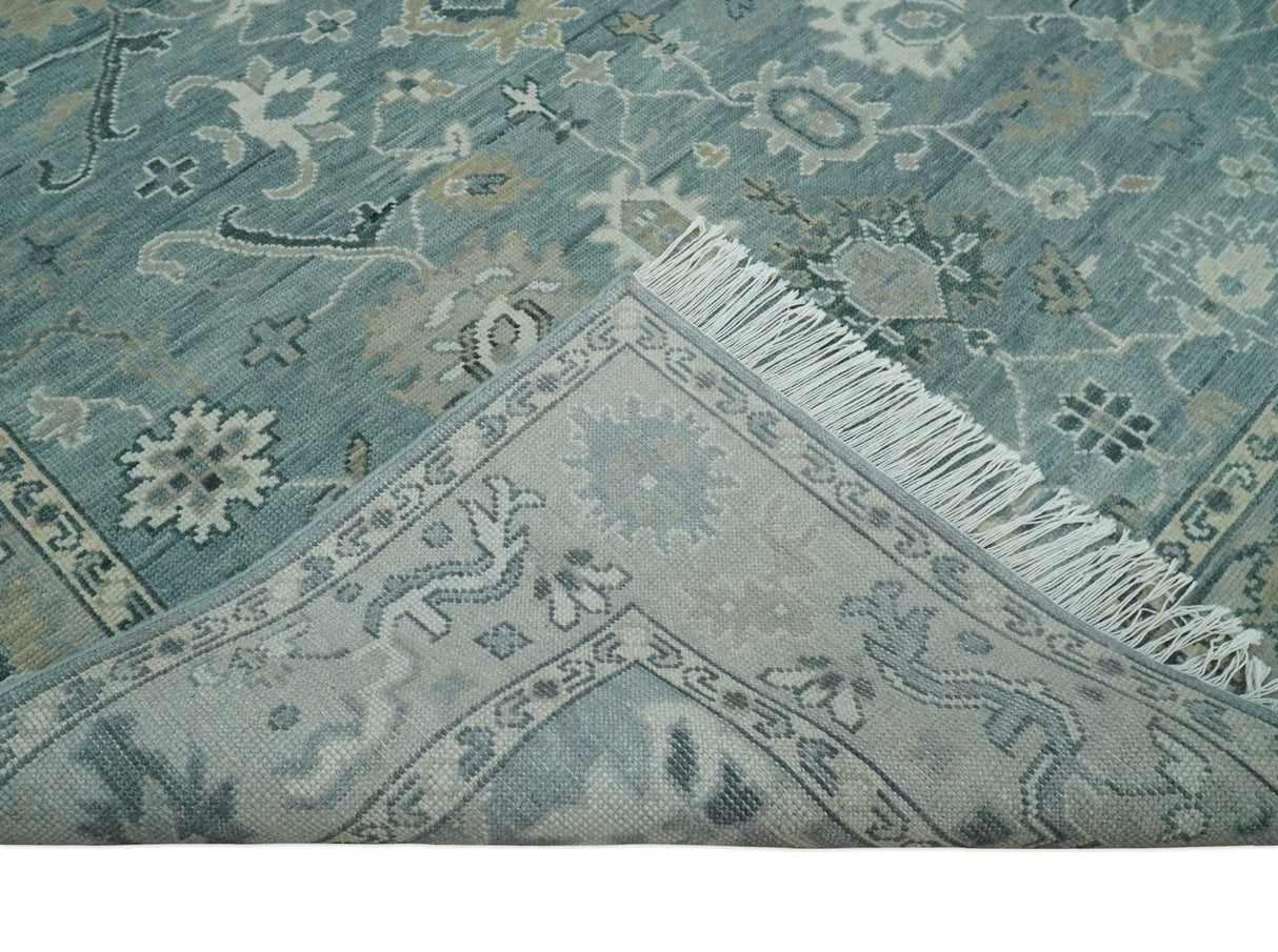 Antique Hand Knotted Gray and Beige Traditional Oushak Wool Area Rug