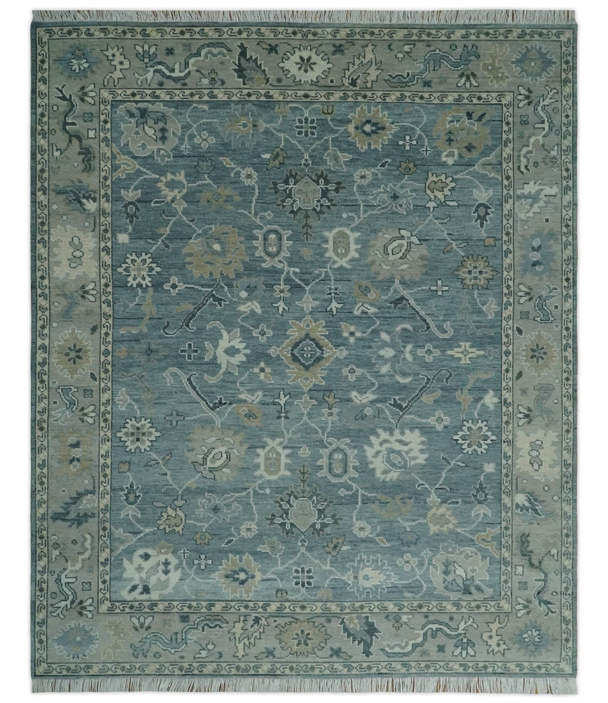 Antique Hand Knotted Gray and Beige Traditional Oushak Wool Area Rug