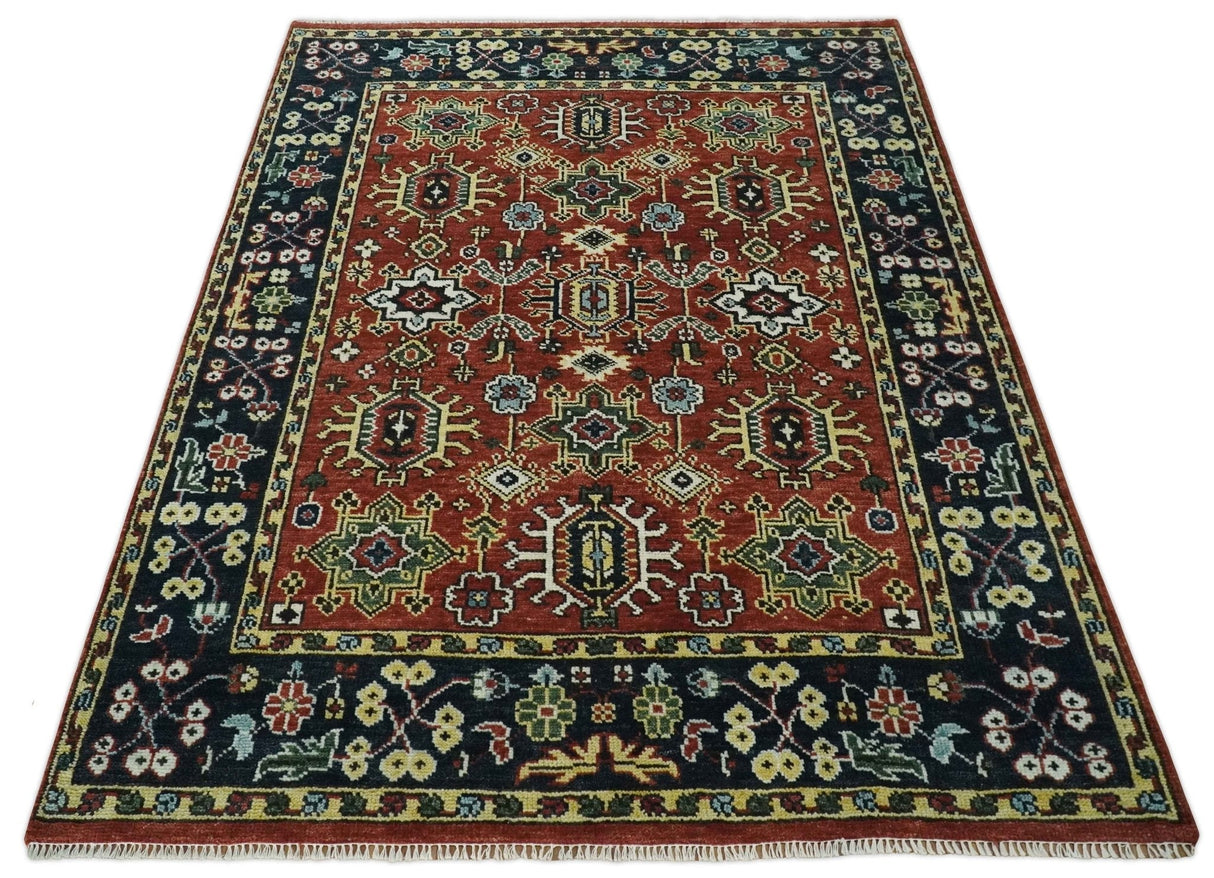 Antique Hand Knotted Rust and Black Traditional Persian Custom Made Wool Area Rug
