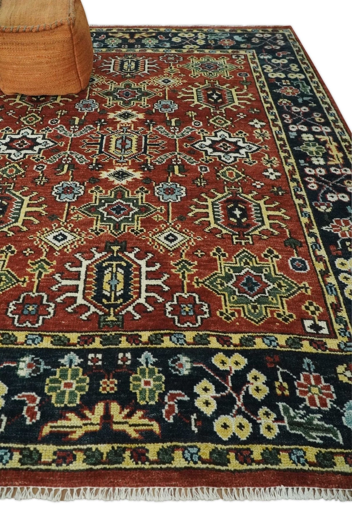 Antique Hand Knotted Rust and Black Traditional Persian Custom Made Wool Area Rug