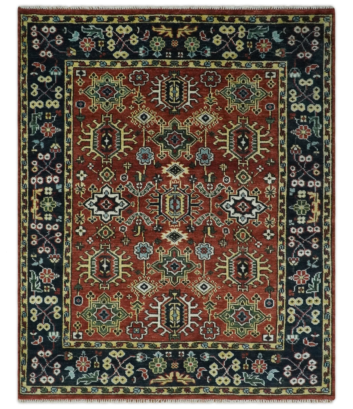 Antique Hand Knotted Rust and Black Traditional Persian Custom Made Wool Area Rug