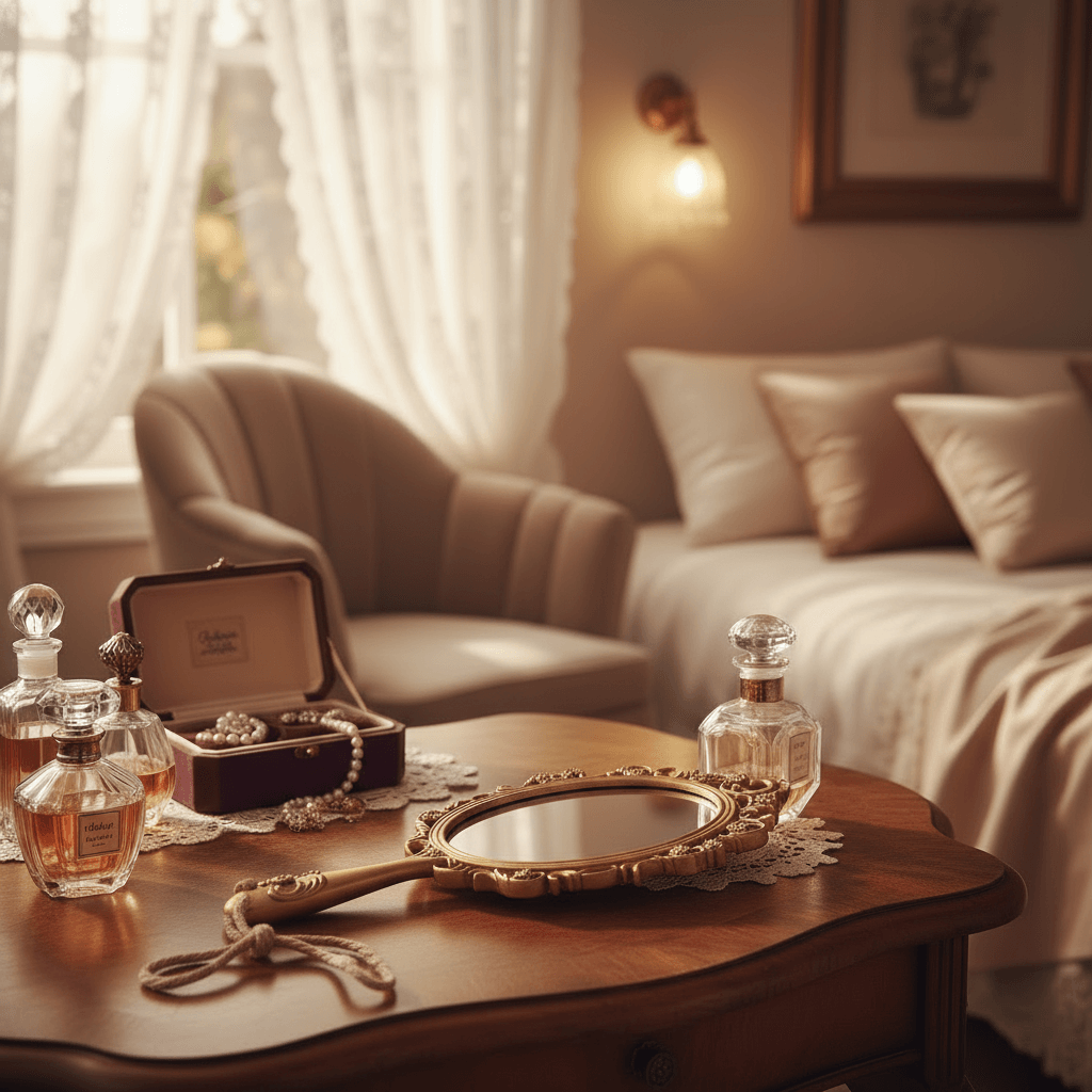 Antique Handheld Mirror with Ornate Gold Frame-Mirror-Parc Decor