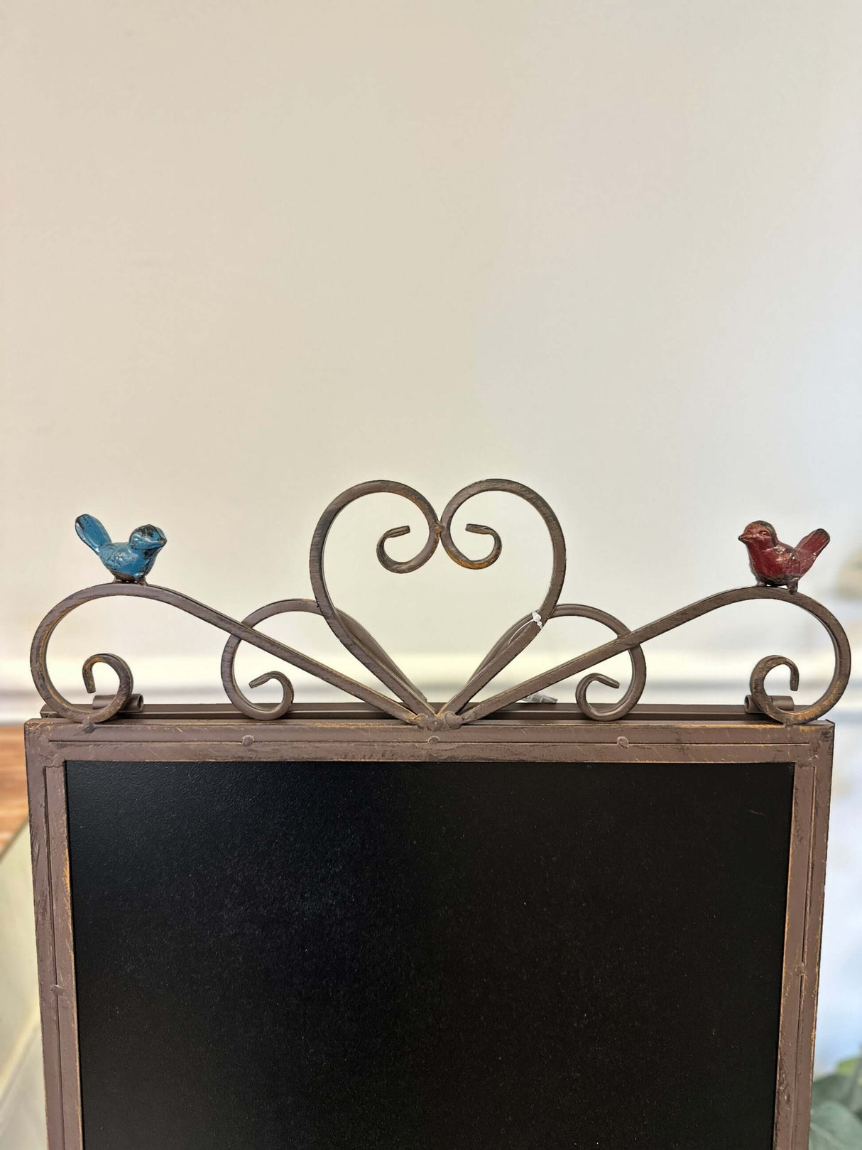 Antique Iron Chalkboard Easel with Heart Scroll and Birds-Chalkboard-Parc Decor