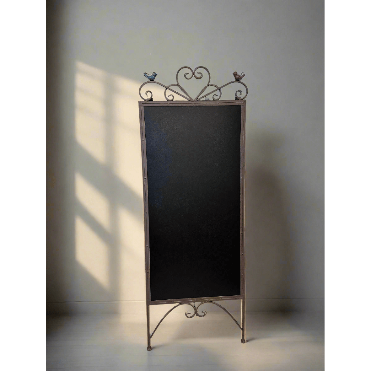 Antique Iron Chalkboard Easel with Heart Scroll and Birds-Chalkboard-Parc Decor