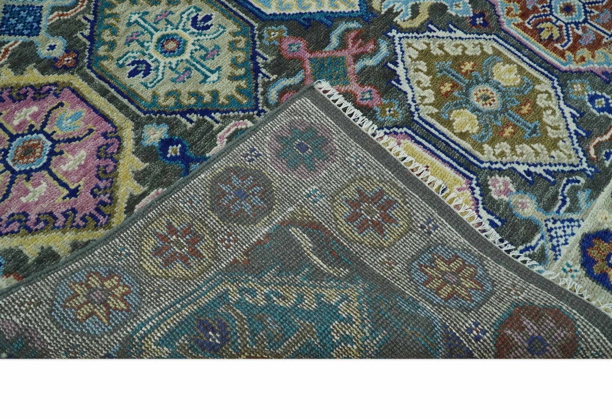 Antique look Charcoal And beige Hand knotted Custom Made wool Area Rug