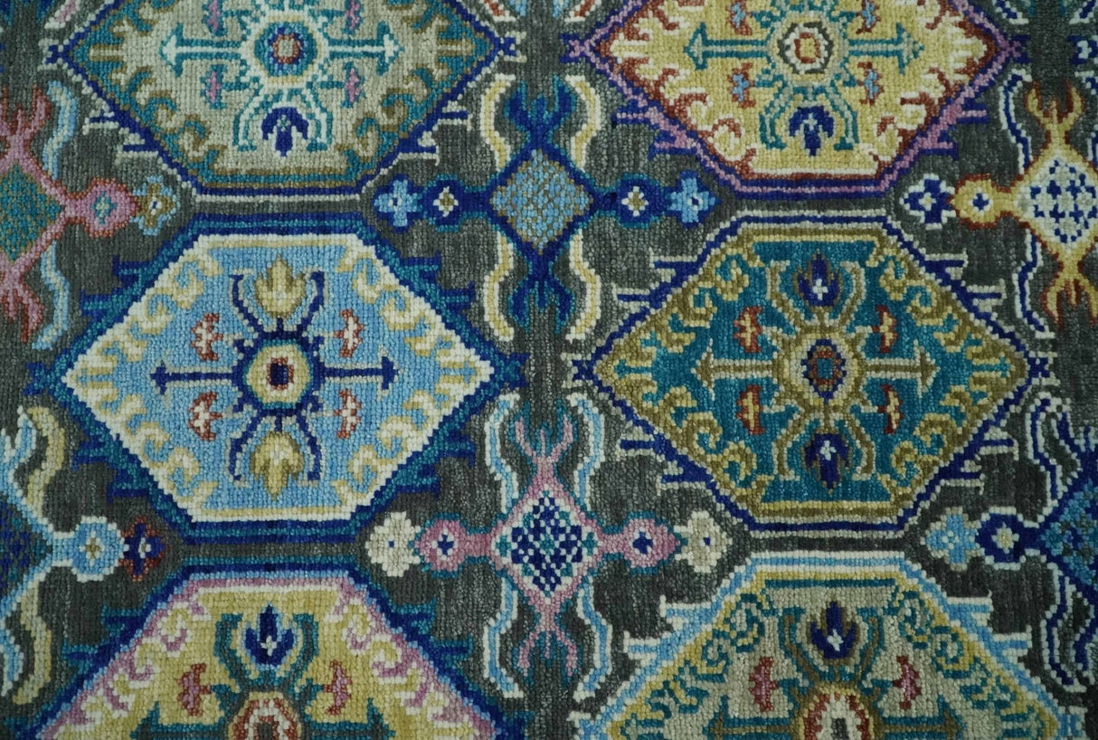 Antique look Charcoal And beige Hand knotted Custom Made wool Area Rug