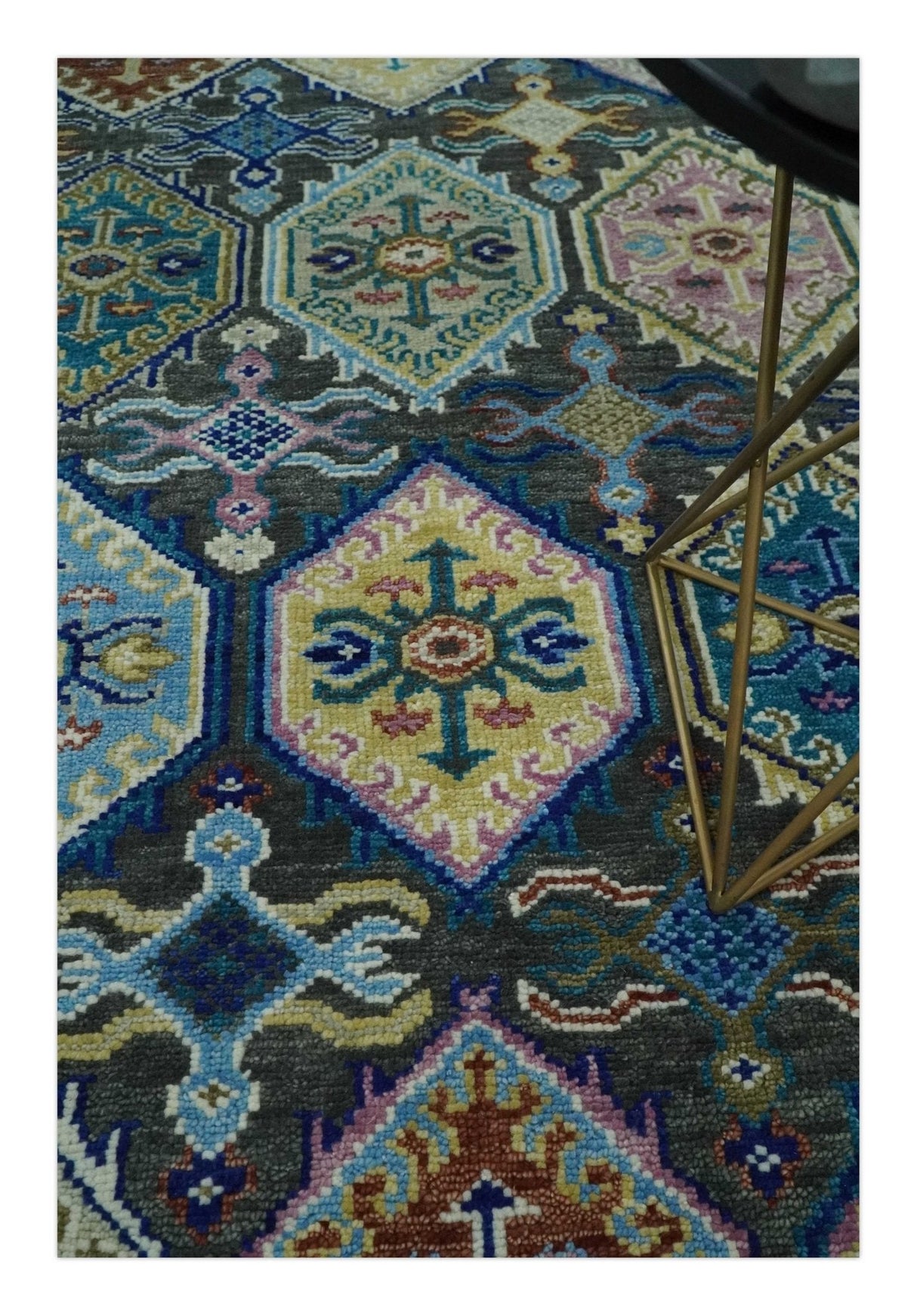 Antique look Charcoal And beige Hand knotted Custom Made wool Area Rug