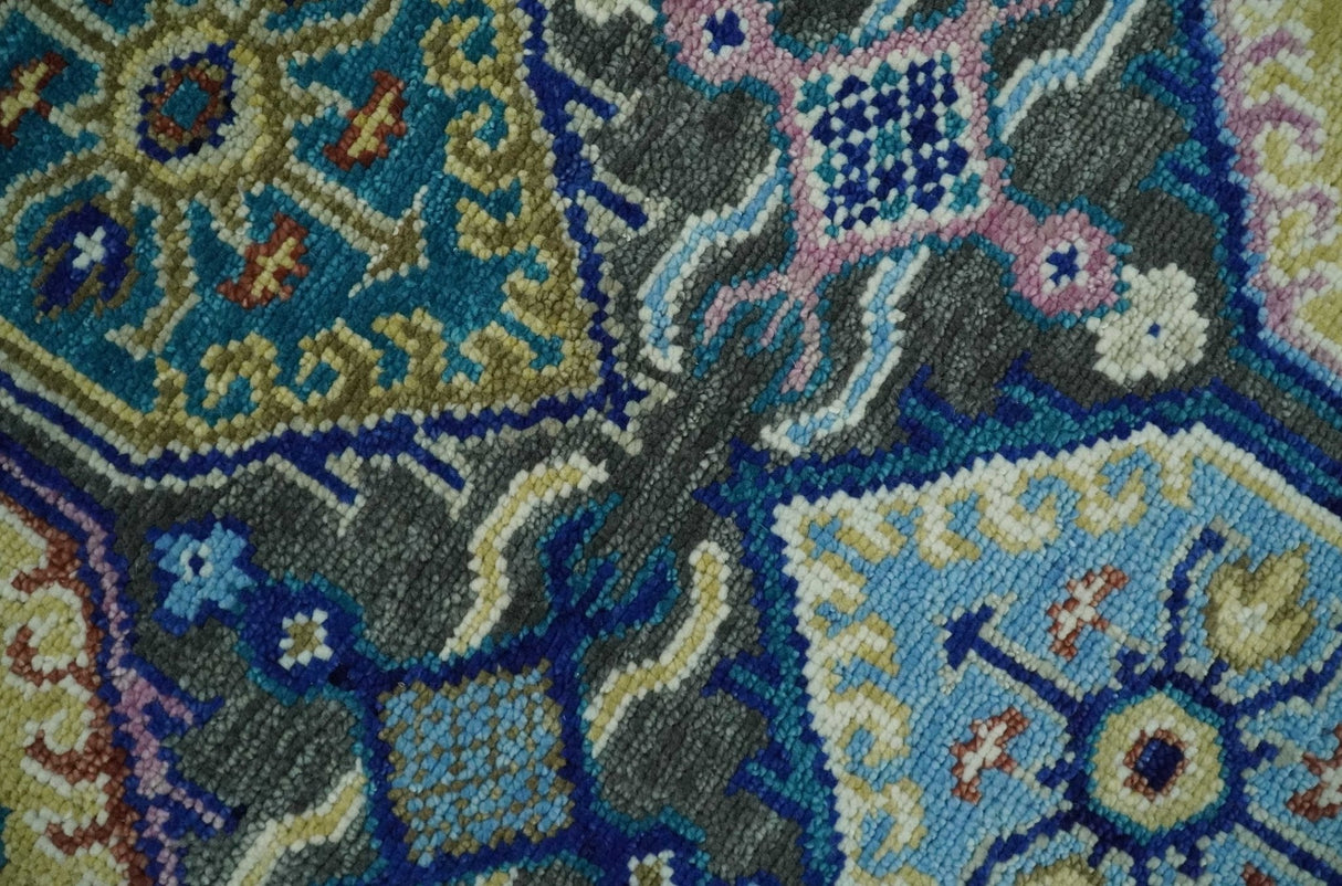 Antique look Charcoal And beige Hand knotted Custom Made wool Area Rug