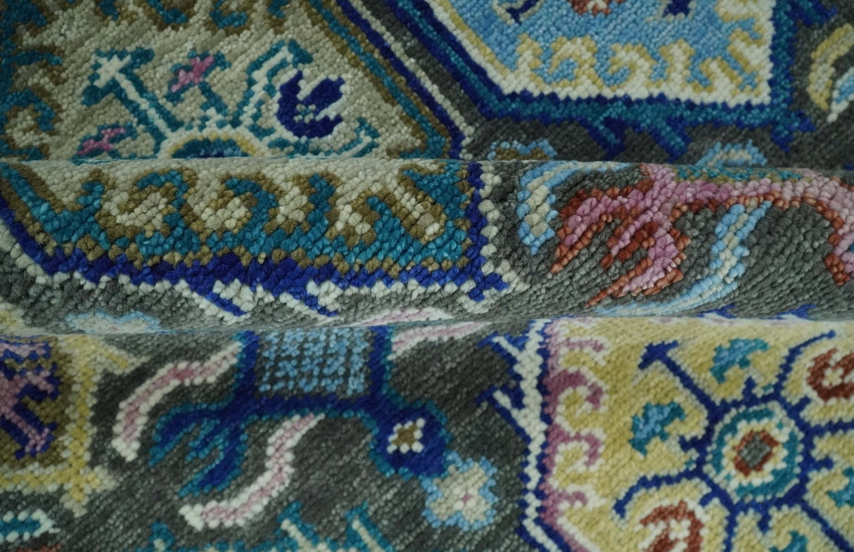 Antique look Charcoal And beige Hand knotted Custom Made wool Area Rug