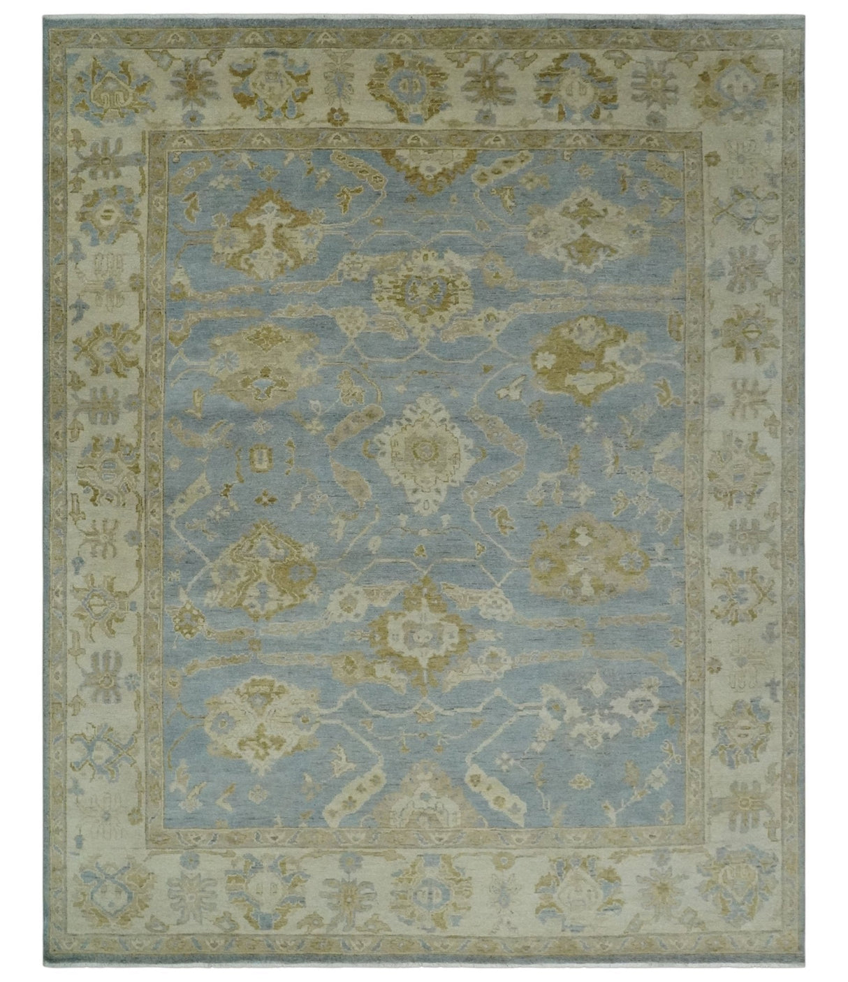 Antique look Charcoal and Beige Hand knotted Traditional Oushak wool Area Rug