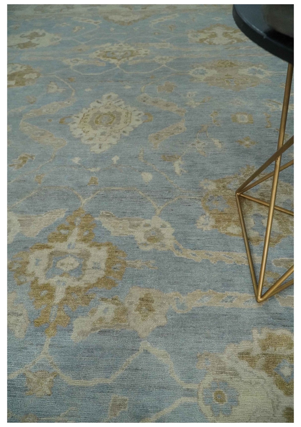 Antique look Charcoal and Beige Hand knotted Traditional Oushak wool Area Rug