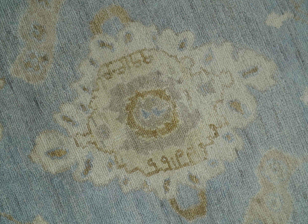 Antique look Charcoal and Beige Hand knotted Traditional Oushak wool Area Rug