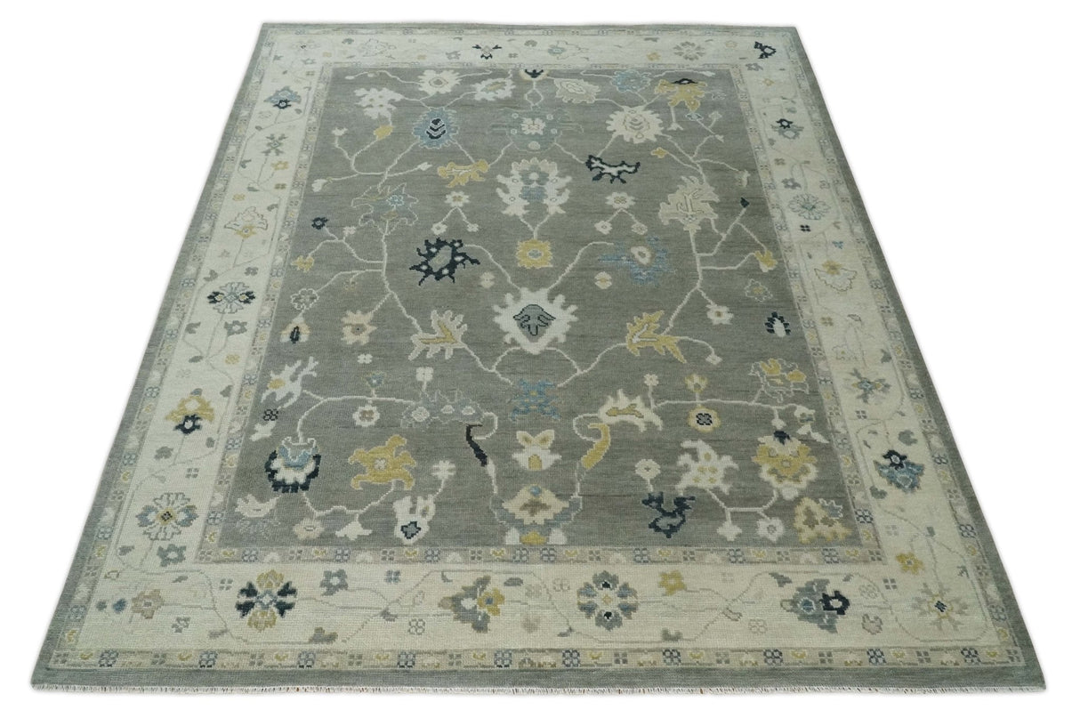 Antique look Gray and Beige Traditional Oushak Custom Made Wool Area Rug