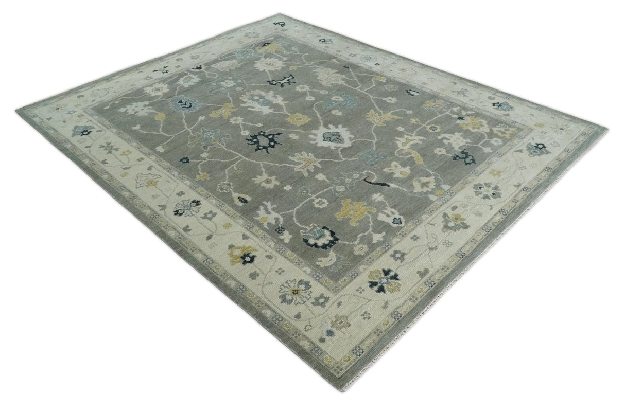 Antique look Gray and Beige Traditional Oushak Custom Made Wool Area Rug