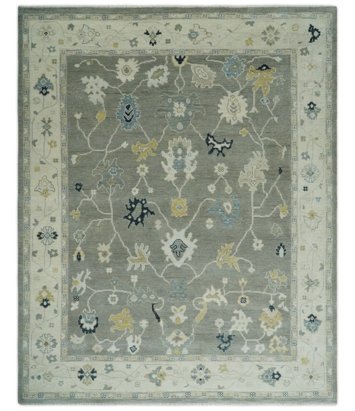 Antique look Gray and Beige Traditional Oushak Custom Made Wool Area Rug