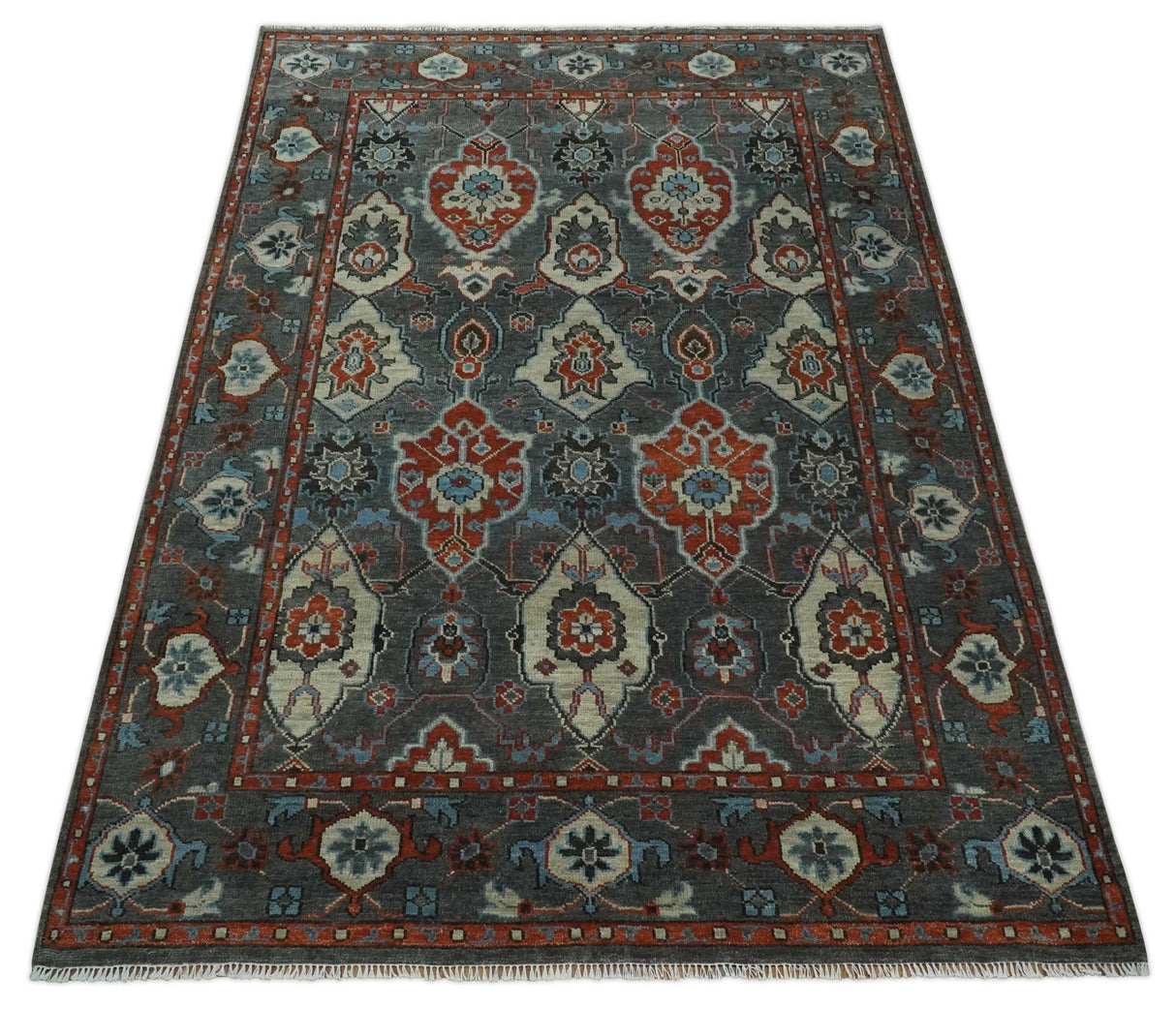 Antique look Gray And Rust Hand knotted Traditional Oushak Multi Size Area Rug