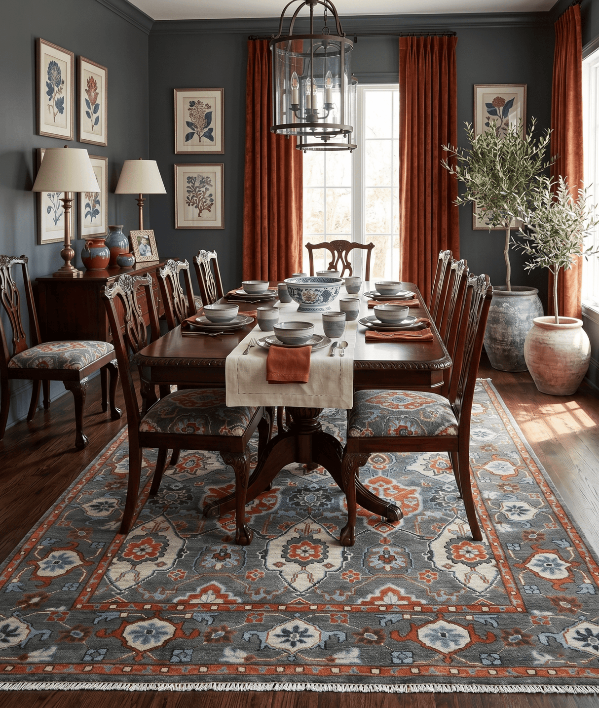 Antique look Gray And Rust Hand knotted Traditional Oushak Multi Size Area Rug