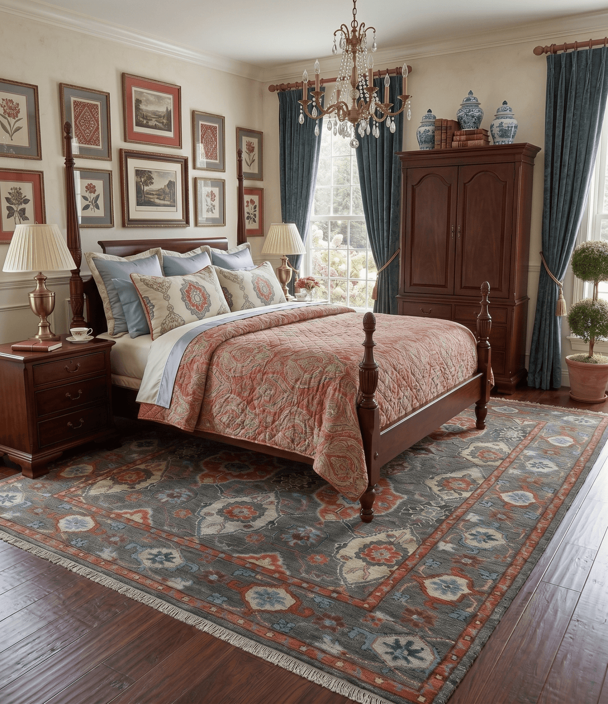 Antique look Gray And Rust Hand knotted Traditional Oushak Multi Size Area Rug