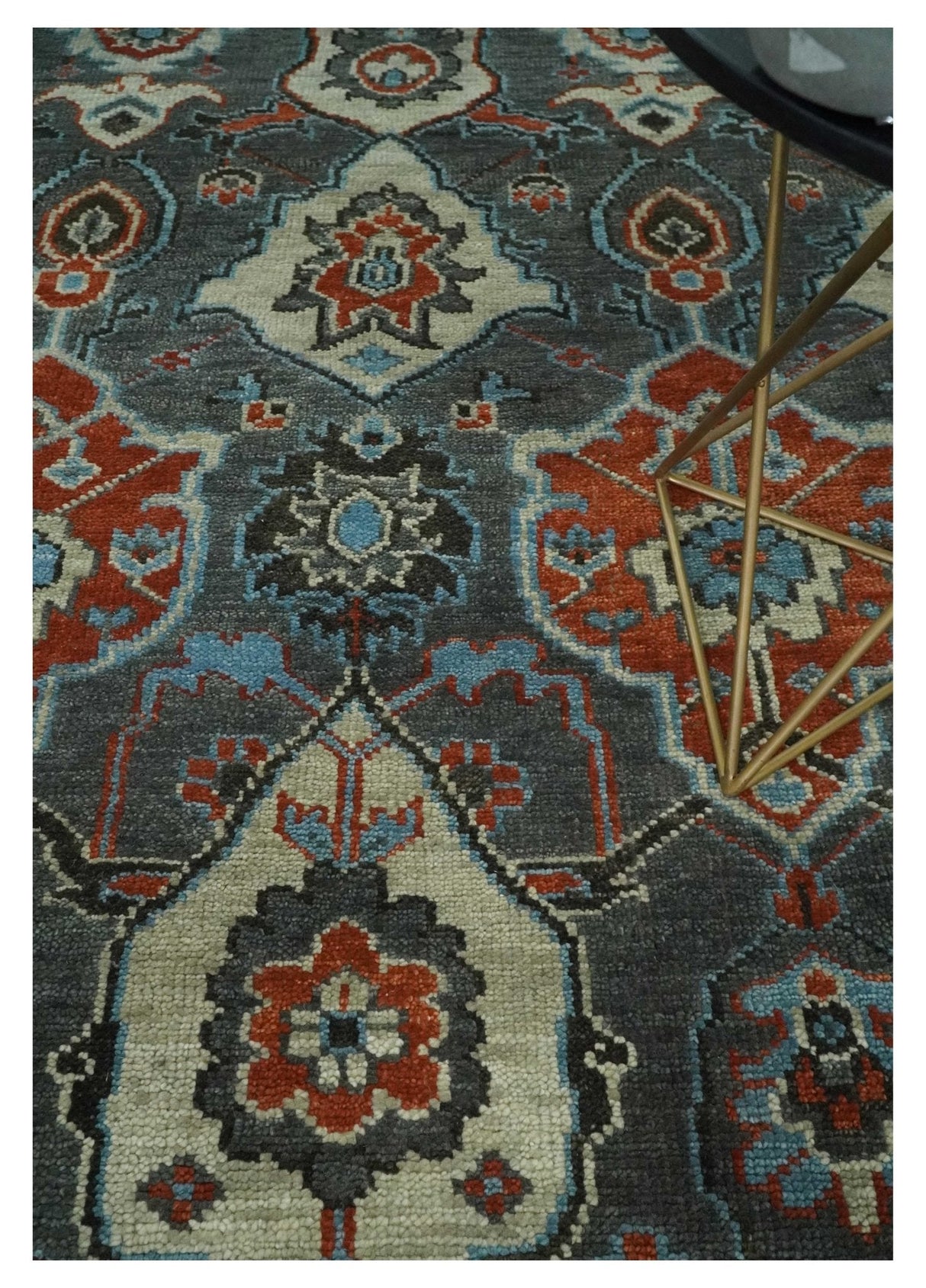 Antique look Gray And Rust Hand knotted Traditional Oushak Multi Size Area Rug