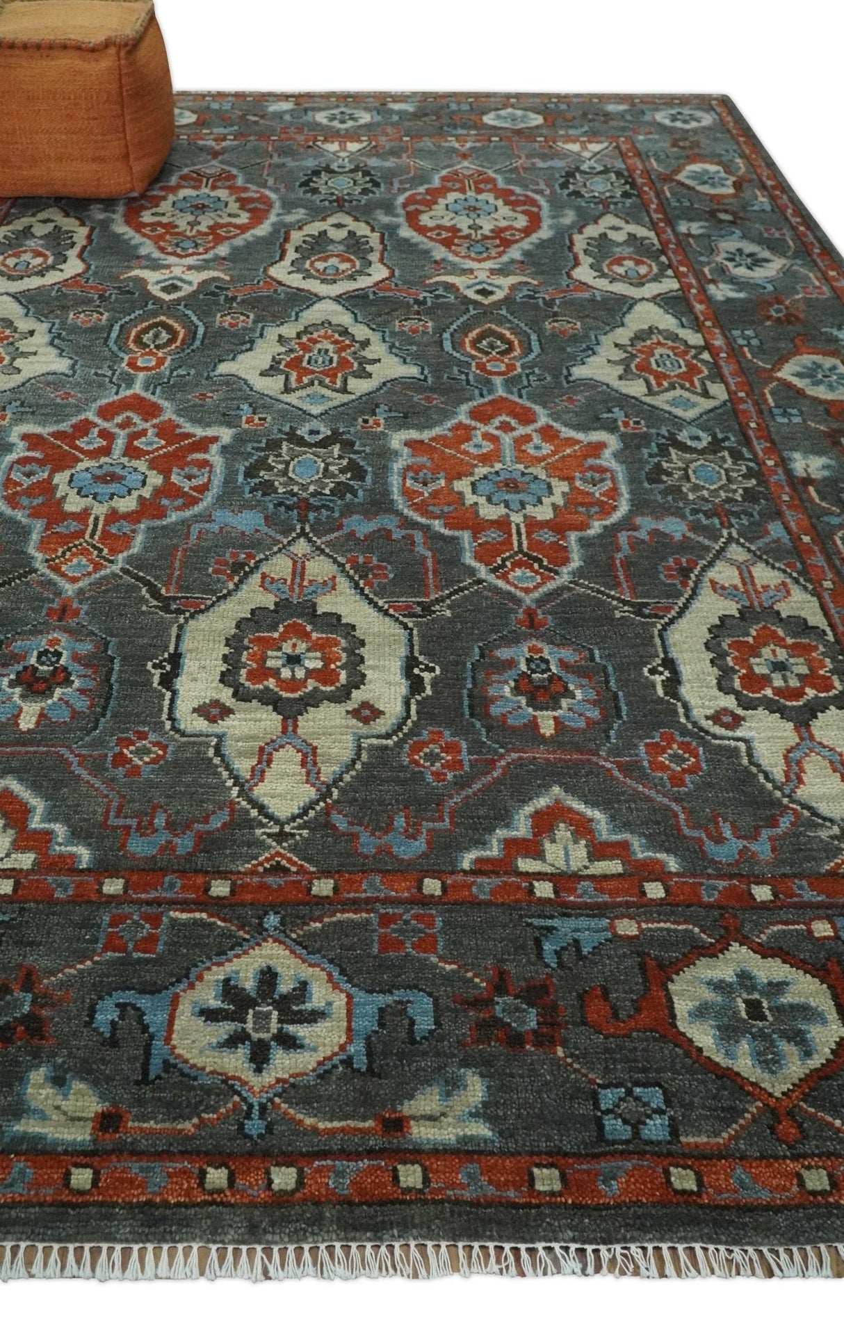 Antique look Gray And Rust Hand knotted Traditional Oushak Multi Size Area Rug