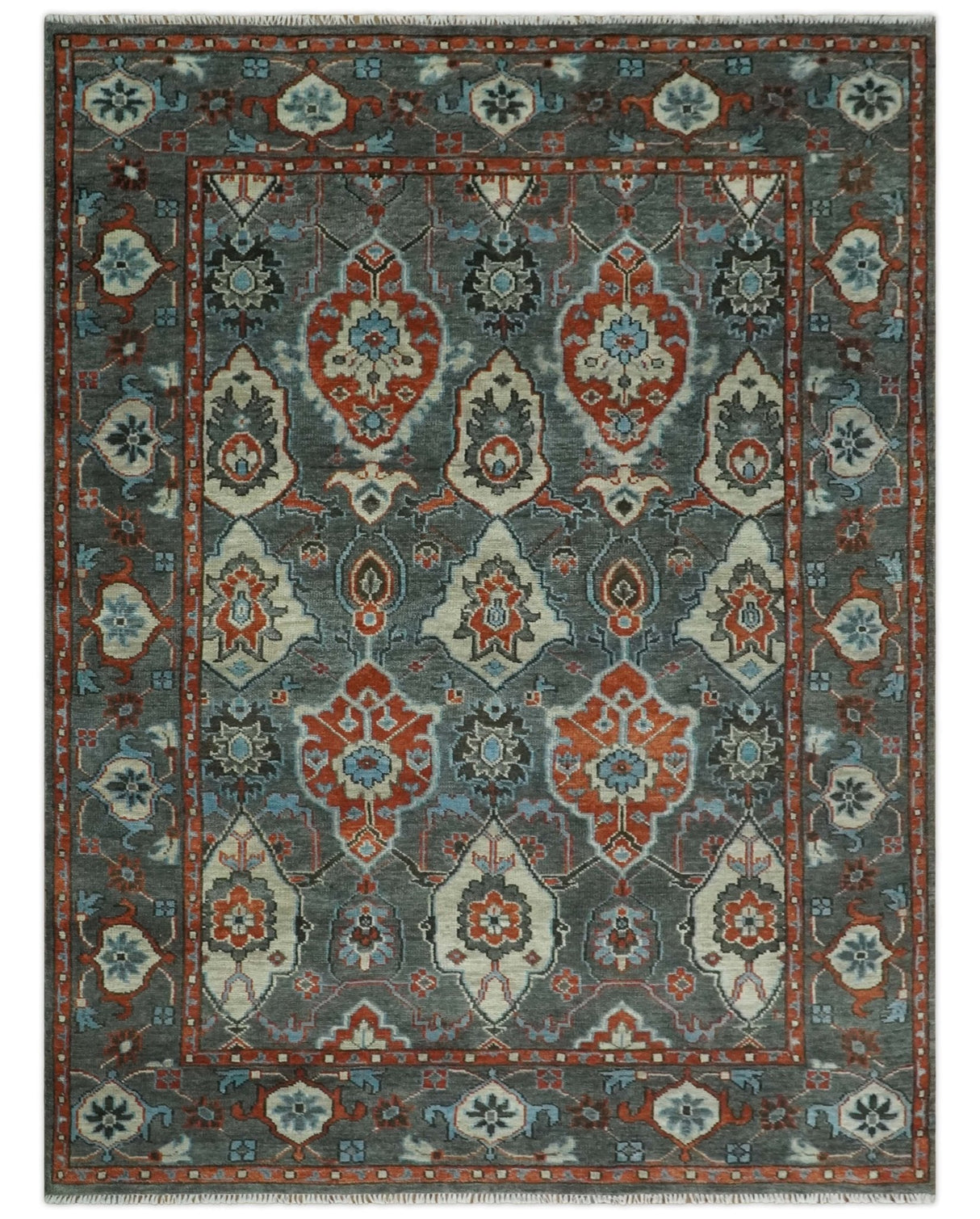 Antique look Gray And Rust Hand knotted Traditional Oushak Multi Size Area Rug