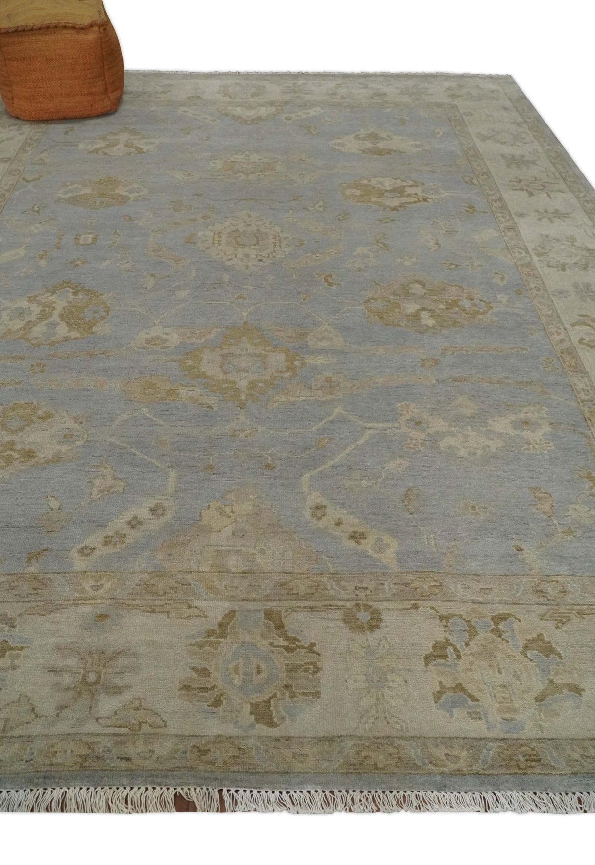 Antique look Gray, Beige and Olive Hand knotted Traditional Oushak 9x12 wool Area Rug